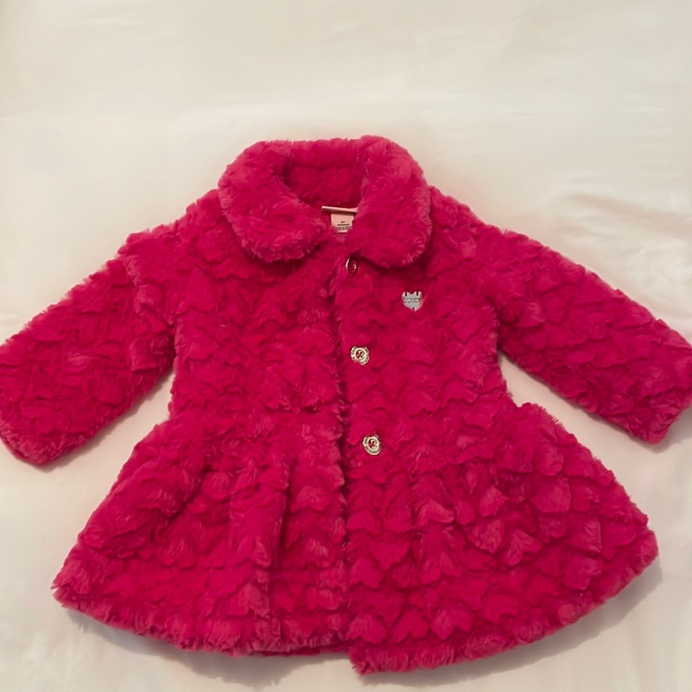 Juicy Couture kids faux fur peplum jacket- hot pink size 2T